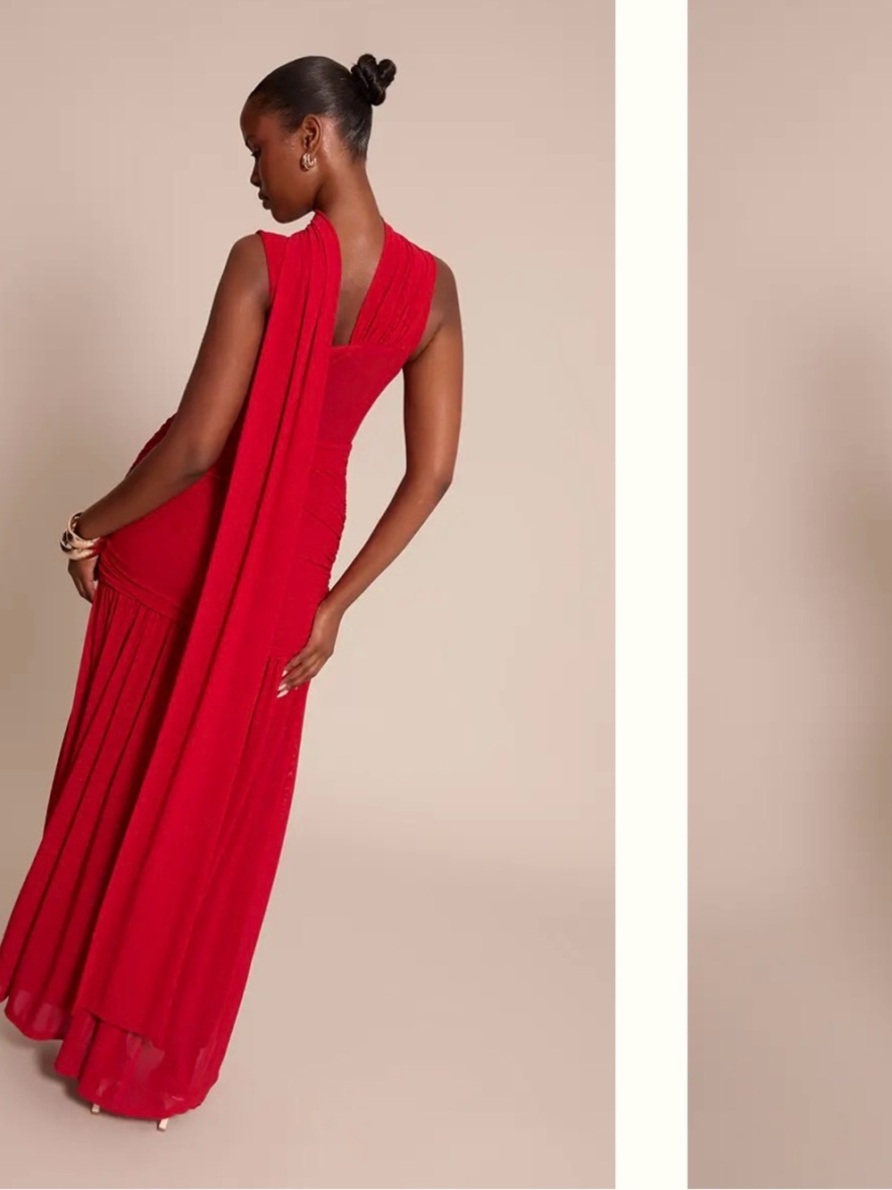 PrettyLittleThing Red Backless Ruched Maxi Dress - Picture 3 of 3
